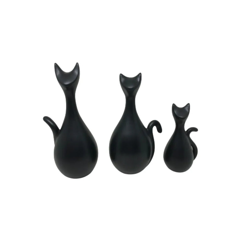 Trio de Gatos Decorativos em Cerâmica para Sala