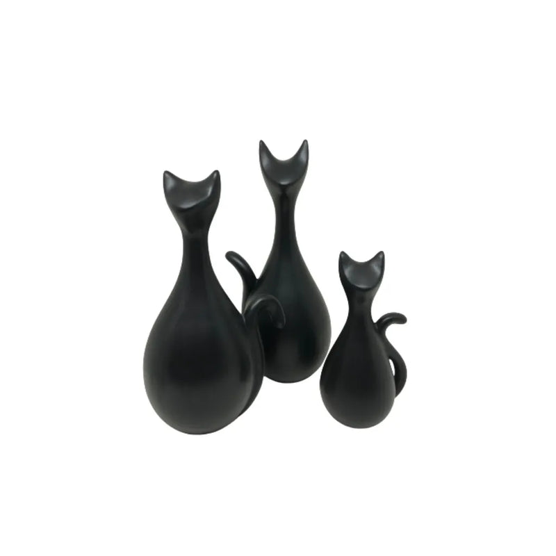 Trio de Gatos Decorativos em Cerâmica para Sala