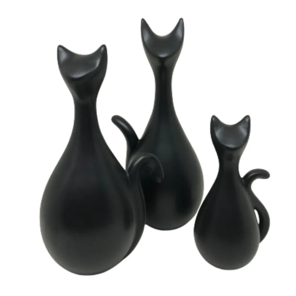 Trio de Gatos Decorativos em Cerâmica para Sala