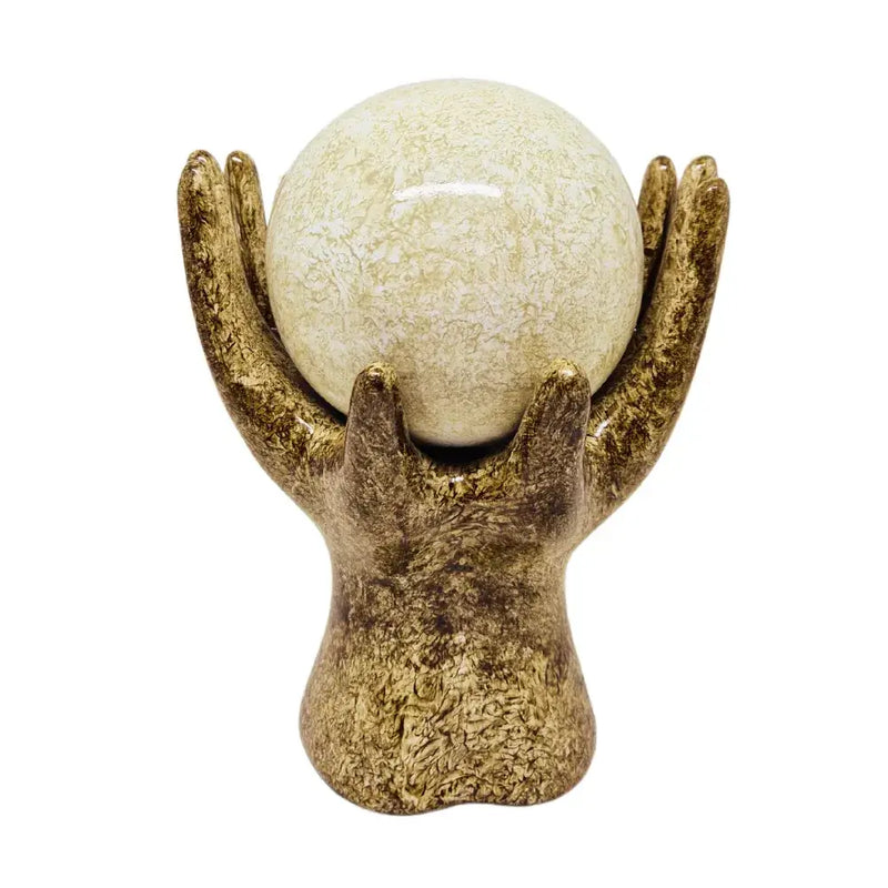 Escultura de Mão com Esfera em Cerâmica para Decoração de Sala, Escritório e Rack