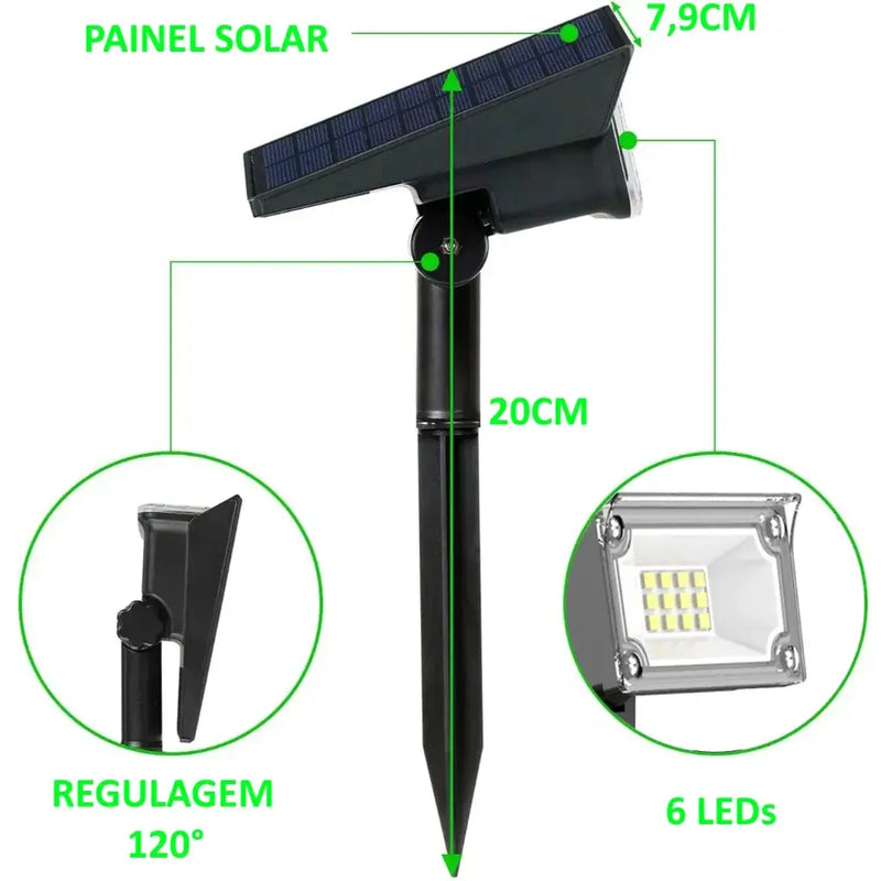 Refletor Solar Automático de Jardim com 6 LEDs de Alta Potência Verde