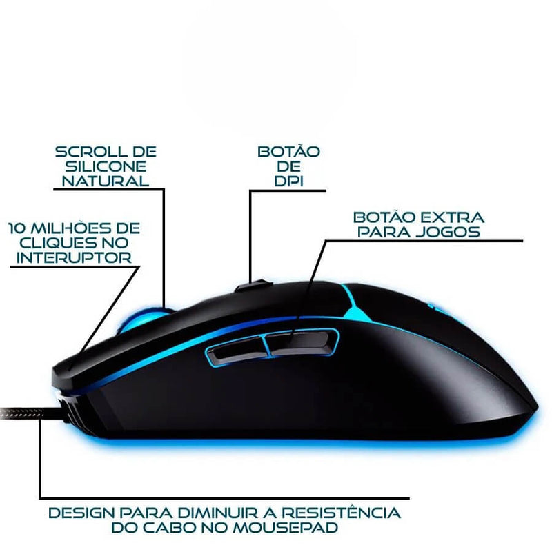 Fantech Crypto VX7: Mouse Gamer Espacial Macro RGB 8000DPI com 6 Botões