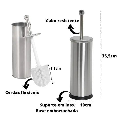 Kit de Banheiro: Lixeira de Inox com Pedal 3L + Escova Sanitária de Aço Inox