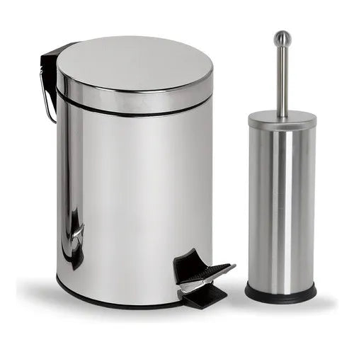 Kit de Banheiro: Lixeira de Inox com Pedal 3L + Escova Sanitária de Aço Inox